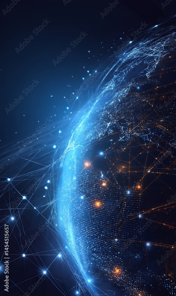 Poster digital globe illuminated by interconnected lights and networks