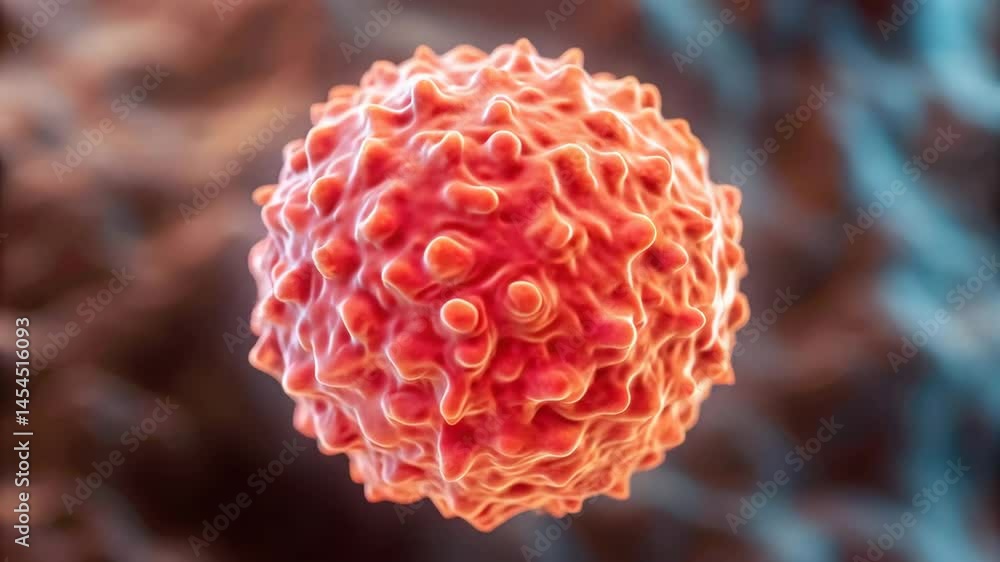 Poster a detailed image showing the replication process of a cancer cell under a microscope.