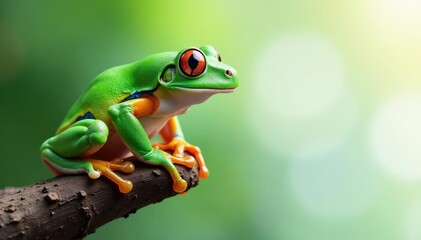 Green tree frog perched on white, vibrant colors , detail, amphibian, skin