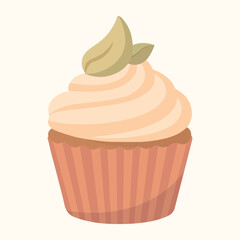 Delicious cupcake. Dessert vector illustration design. High-quality vector illustration of a cupcake in soft pastel tones. Isolated on light background. Perfect for print, web, and packaging etc.