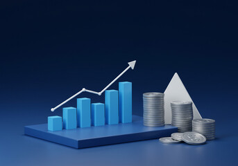 Growing Chart with Coins Stacked Business and Finance Concept