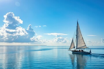 Fototapeta premium Sailboat Gliding Across Calm Blue Waters Under Clear Skies Generative AI
