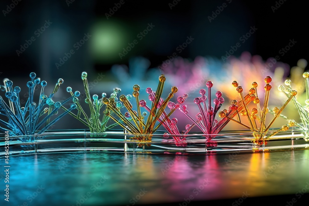 Leinwandbilder exploring the mutation effects of bacterial colonies on dna strands in a colorful scientific setting
