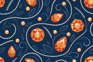Seamless Pattern of Orange Gemstones With Intricate Detailing Generative AI