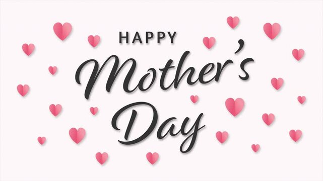 Black Script Mother's Day Typography with Hearts on Soft Pink Background