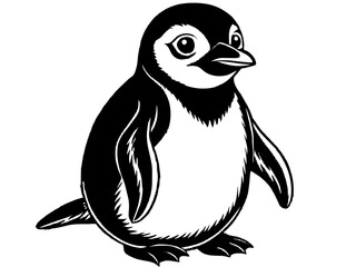 Fototapeta premium Cute Penguin Cartoon Illustration | Black and White Arctic Bird Drawing