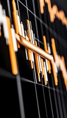 Close-up of a financial chart displaying fluctuating data with a metallic indicator highlighting a trend