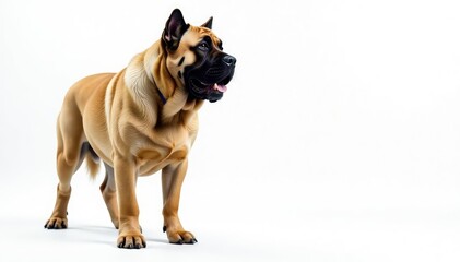 Obraz premium Majestic mastiff, powerful stance, white background, loyal dog, white, canine portrait