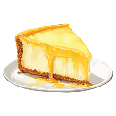 honey cheesecake in watercolor illustration style, isolated vector on white background