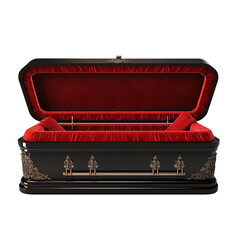 red velvet lined open coffin transparent background