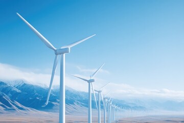 drone-shot aerial view of wind farm with turbines standing tall amidst sweeping landscapes emphasizing renewable energy