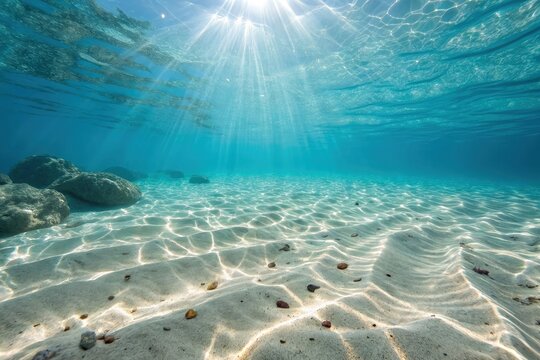 Sunlit Sandy Seabed Reveals Natural Beauty Under Water Generative AI