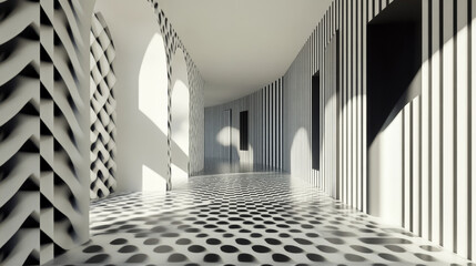 Obraz premium Dramatic Light and Shadow Effects on Building Facades Highlighting Architectural Texture, Depth, and Contrast in a Stylized Graphic Representation