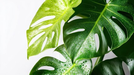 Close-up of vibrant green leaves with water droplets, showcasing natural beauty.