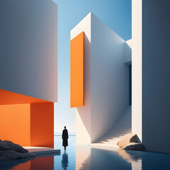 Minimalist Architectural Composition with Orange and White Structures Generated AI Image
