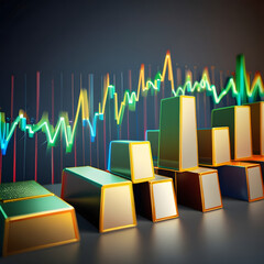 Financial Graph with Gold Bars and Neon Lines Generated AI Image