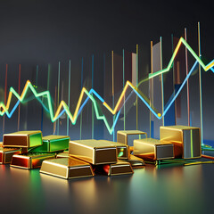 Gold Bars with Stock Market Graph and Trading Data Generated AI Image