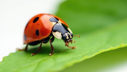 Fototapeta premium Close-up of a single ladybug on white background, pest, ladybug, wildlife photography