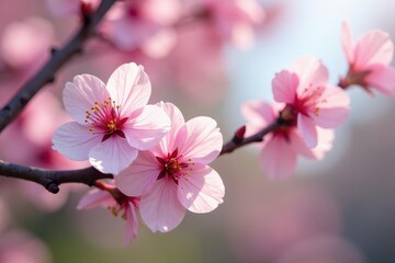 Fototapeta premium Delicate pink sakura blossoms, full bloom, soft petals , macro, bloom