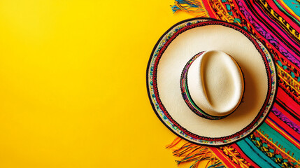 Colorful Panama Hat Woven Textile on Yellow Background