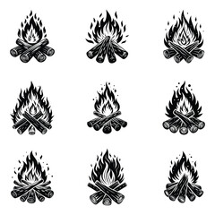 Camp fire icon Bonfire burning on firewood symbol, Campfire illustration of campfire vector icon
