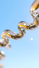 Obraz premium A translucent, spiraling glass form against a clear blue sky, reflecting light