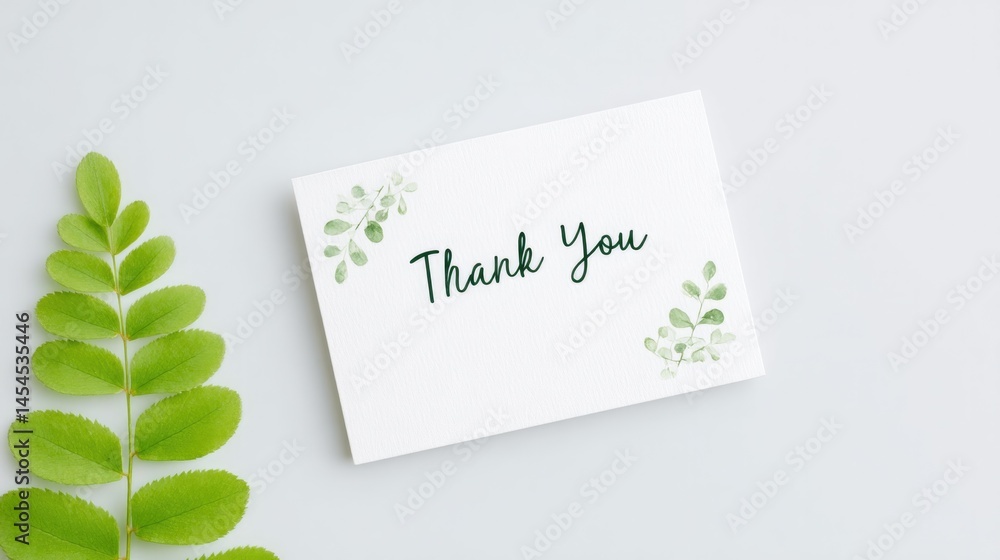 Poster minimalistic composition featuring single handwritten thank you note on clean white background with 