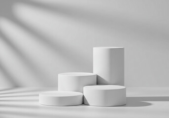 White Round Display Podiums with Shadow Background for Product Presentation