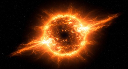 Solar Flare Space Warp Effect
An abstract background showing a bright solar flare warp effect, with orange-yellow plasma arcs bending and distorting space against a dark starry backdrop