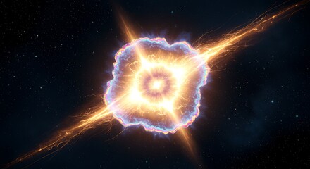 Solar Flare Space Warp Effect
An abstract background showing a bright solar flare warp effect, with orange-yellow plasma arcs bending and distorting space against a dark starry backdrop