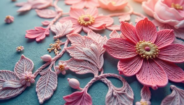 Intricate floral pattern lace fabric, close-up , bridal, aesthetic