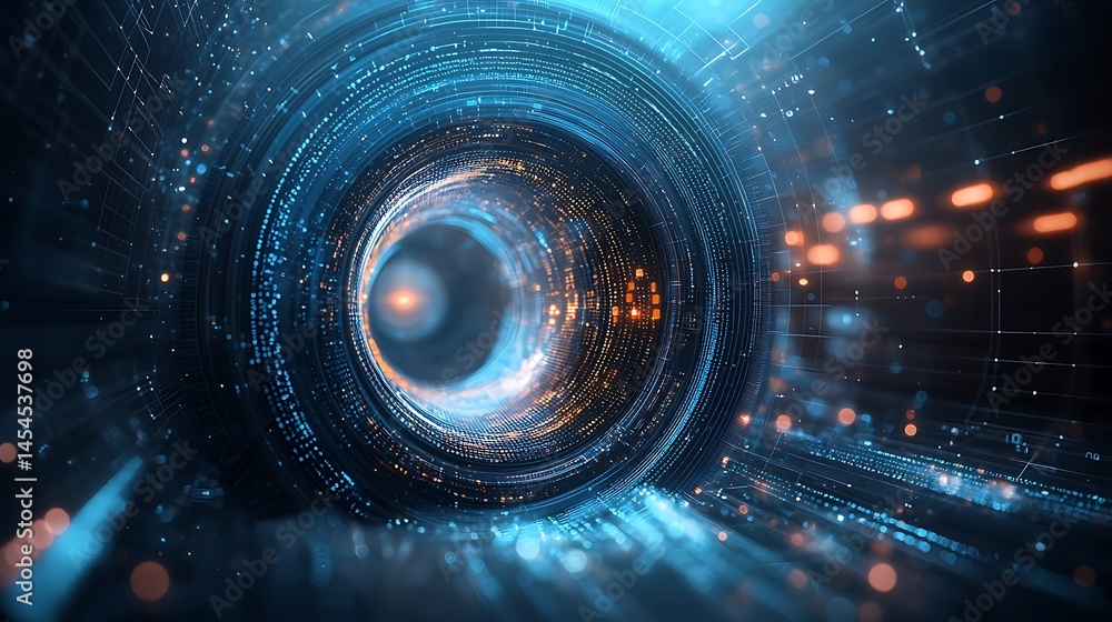 Poster futuristic data tunnel. complex digital network