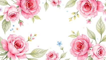 Delicate watercolor roses & leaves, repeat pattern, print, texture