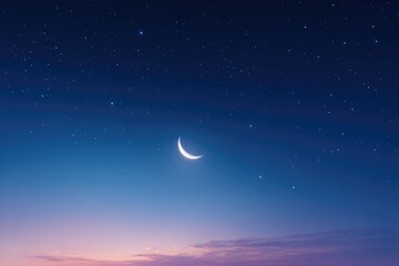 minimalistic image of clear night sky with twinkling stars and crescent moon as main subjects