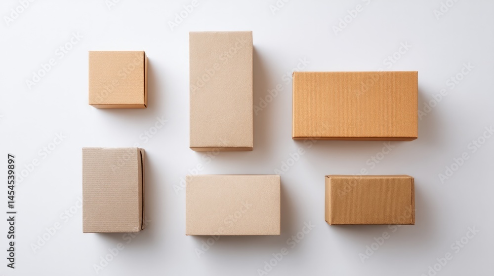 Poster minimalistic image of retro packaging from various eras arranged symmetrically against plain backgro