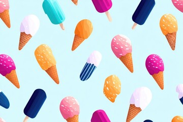 Colorful ice cream treats in a playful pattern.