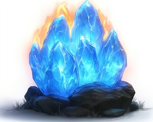 Blue crystals ablaze on dark rock