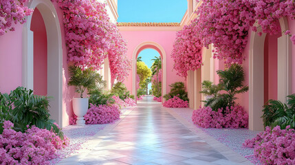 Fototapeta premium Pink floral walkway with arches