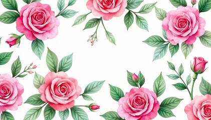 Delicate watercolor roses & leaves, repeat pattern, design, repeat, wallpaper