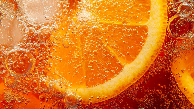 Orange Slice in Sparkling Beverage Bubbles Fizz Refreshment