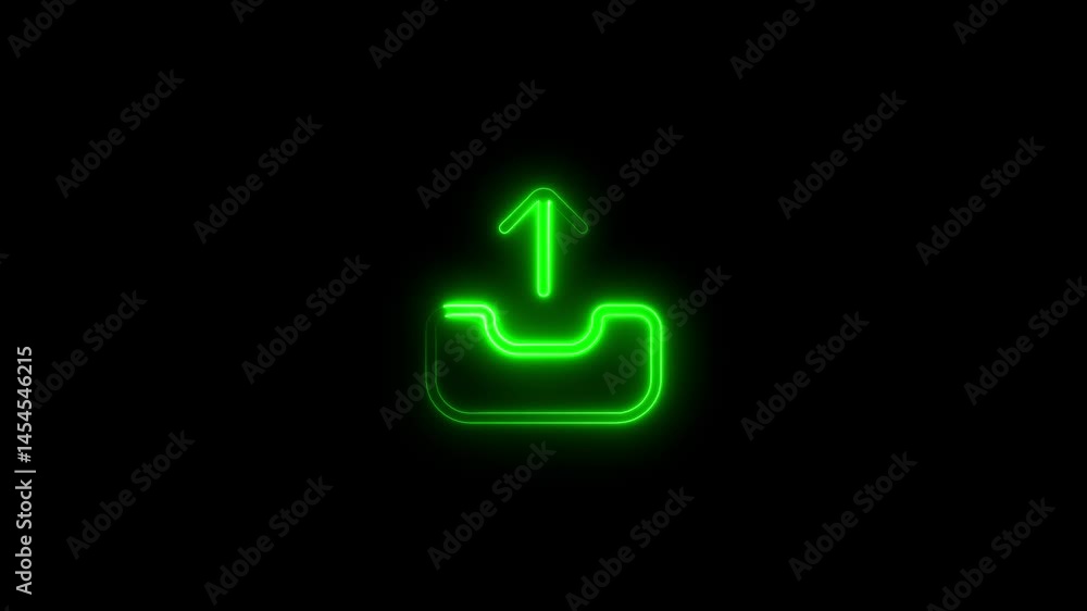 Poster glowing green upload icon animation on black background for digital concepts