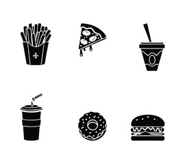 Minimalist Black and White Fast Food Icons Set