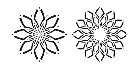 Design Elements Set. Abstract Flower Icons. Radial Geometric Floral Patterns. 