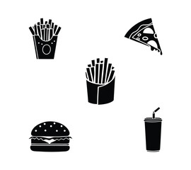 Minimalist Black and White Fast Food Icons Set