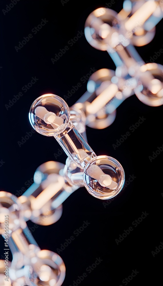 Poster close-up of a translucent, interconnected spherical and cylindrical structure against a dark backgro