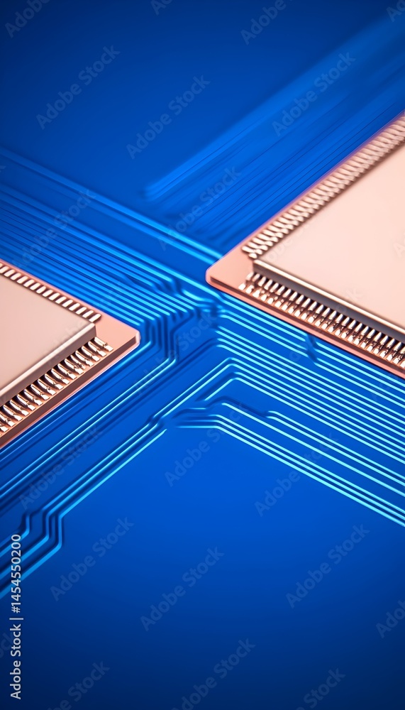 Poster close-up of interconnected microchips on a circuit board