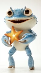 Cute cartoon crab holding a starfish