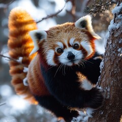Fototapeta premium Red Panda in a Snowy Tree