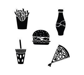 Minimalist Black and White Fast Food Icons Set