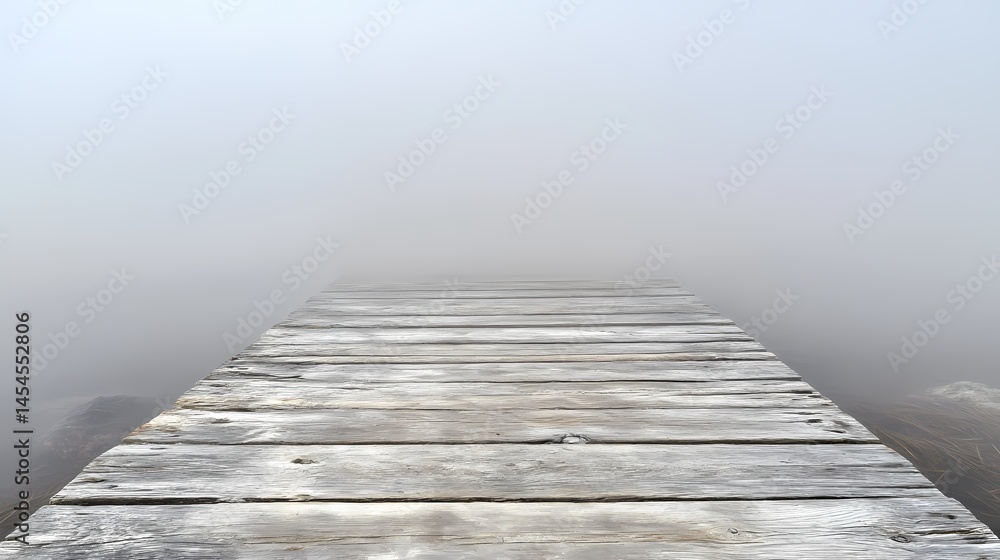 Aufkleber serene foggy pier extending into misty waters with a tranquil atmosphere and soft light